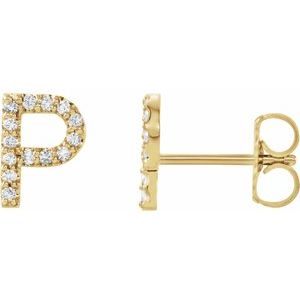 14K Yellow Gold 1/8 CTW Natural Diamond Initial P Earrings