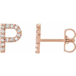 14K Rose Gold 1/10 CTW Natural Diamond Initial P Earrings