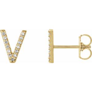 14K Yellow Gold .07 CTW Natural Diamond Initial V Earrings – image 2