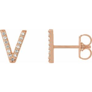 14K Rose Gold .07 CTW Natural Diamond Initial V Earrings