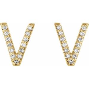 14K Yellow Gold .07 CTW Natural Diamond Initial V Earrings