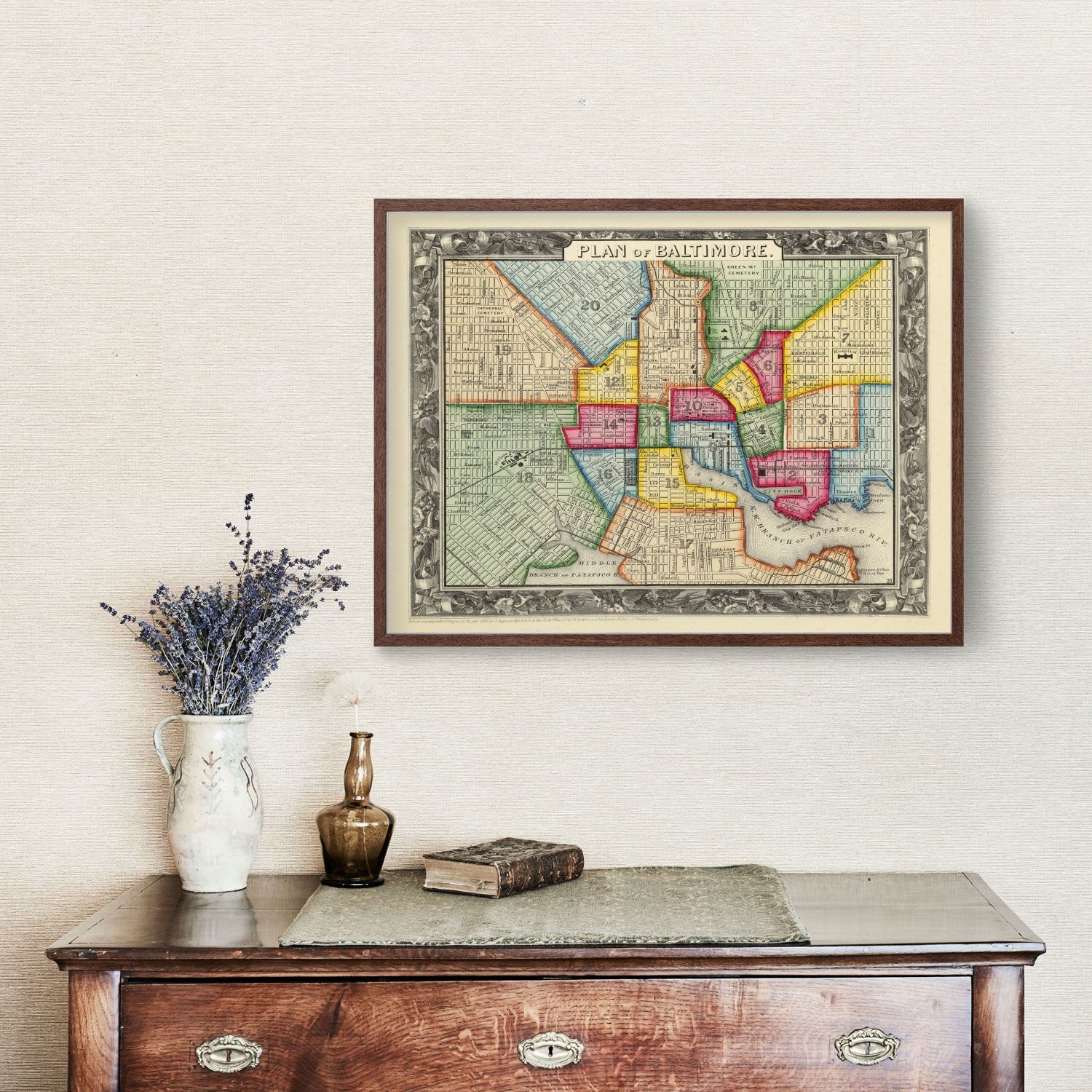 Vintage Map of Baltimore, Maryland 1860