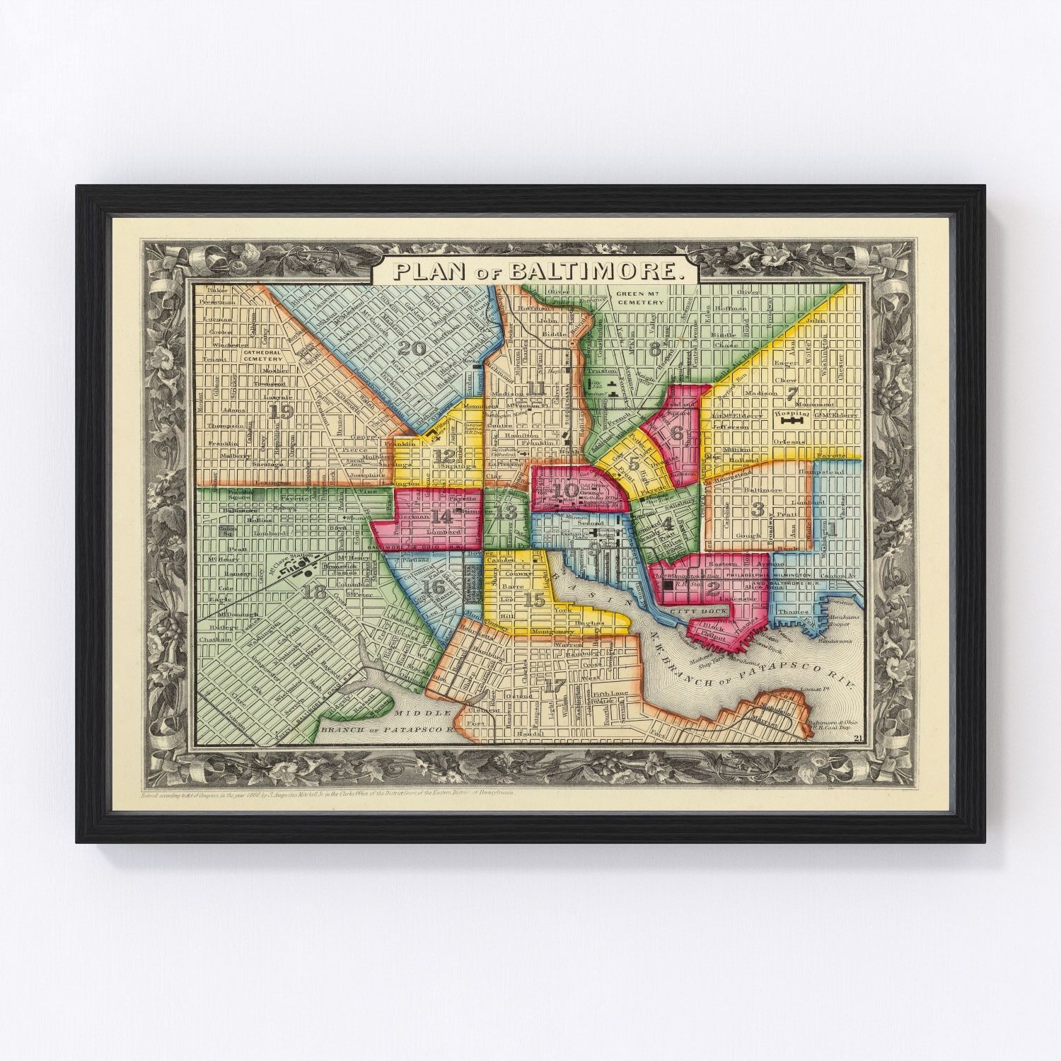 Vintage Map of Baltimore, Maryland 1860
