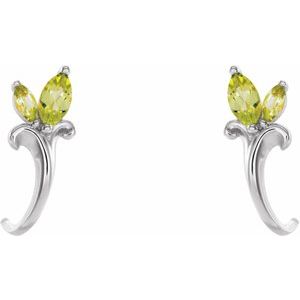 Platinum Natural Peridot Floral J-Hoop Earrings – image 2