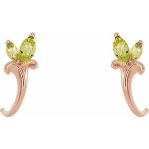 14K Rose Gold Natural Peridot Floral J-Hoop Earrings