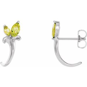 Sterling Silver Natural Peridot Floral J-Hoop Earrings