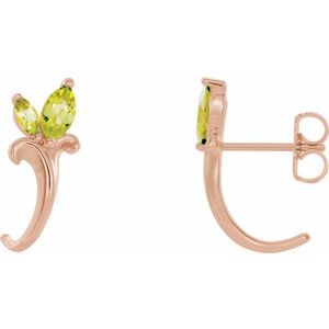 14K Rose Gold Natural Peridot Floral J-Hoop Earrings