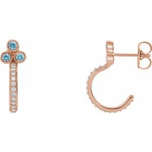 14K Rose Gold Natural Blue Zircon & 1/4 CTW Natural Diamond J-Hoop Earrings