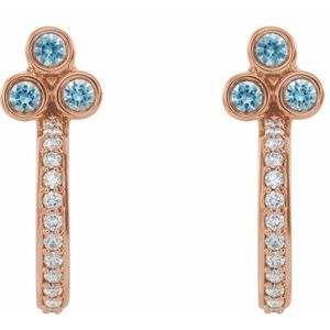 14K Rose Gold Natural Blue Zircon & 1/4 CTW Natural Diamond J-Hoop Earrings – image 2