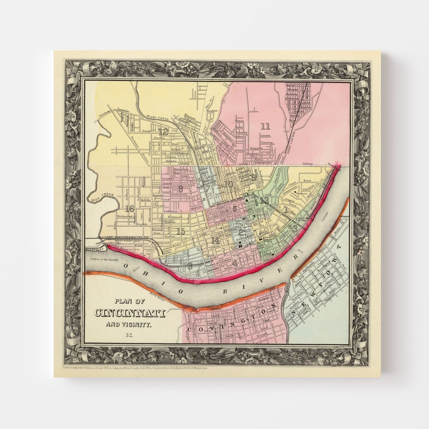Vintage Map of Cincinnati, Ohio 1860