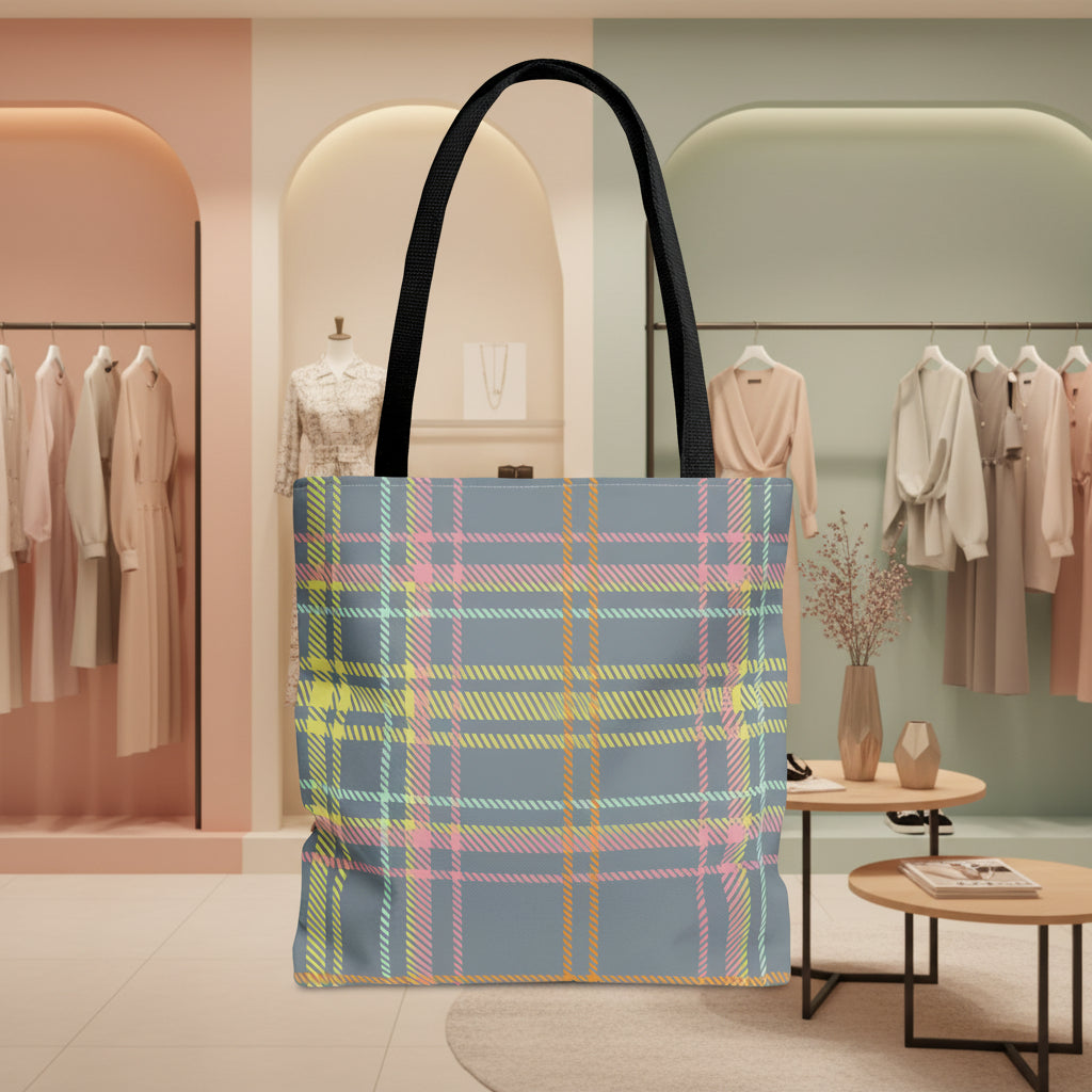 Gray & Yellow Plaid Tote Bag