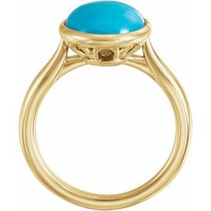 14K Yellow Gold 12x10 mm Natural Turquoise Cabochon Ring