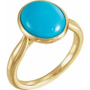 14K Yellow Gold 12x10 mm Natural Turquoise Cabochon Ring