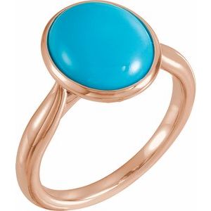 14K Rose Gold 12x10 mm Natural Turquoise Cabochon Ring