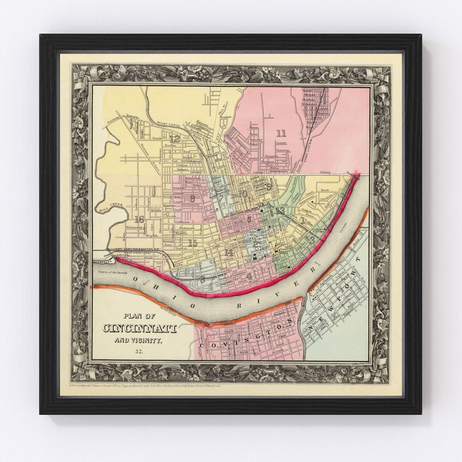 Vintage Map of Cincinnati, Ohio 1860