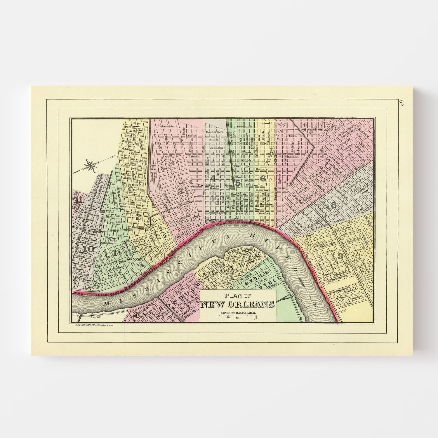 Vintage Map of New Orleans, Louisiana 1890