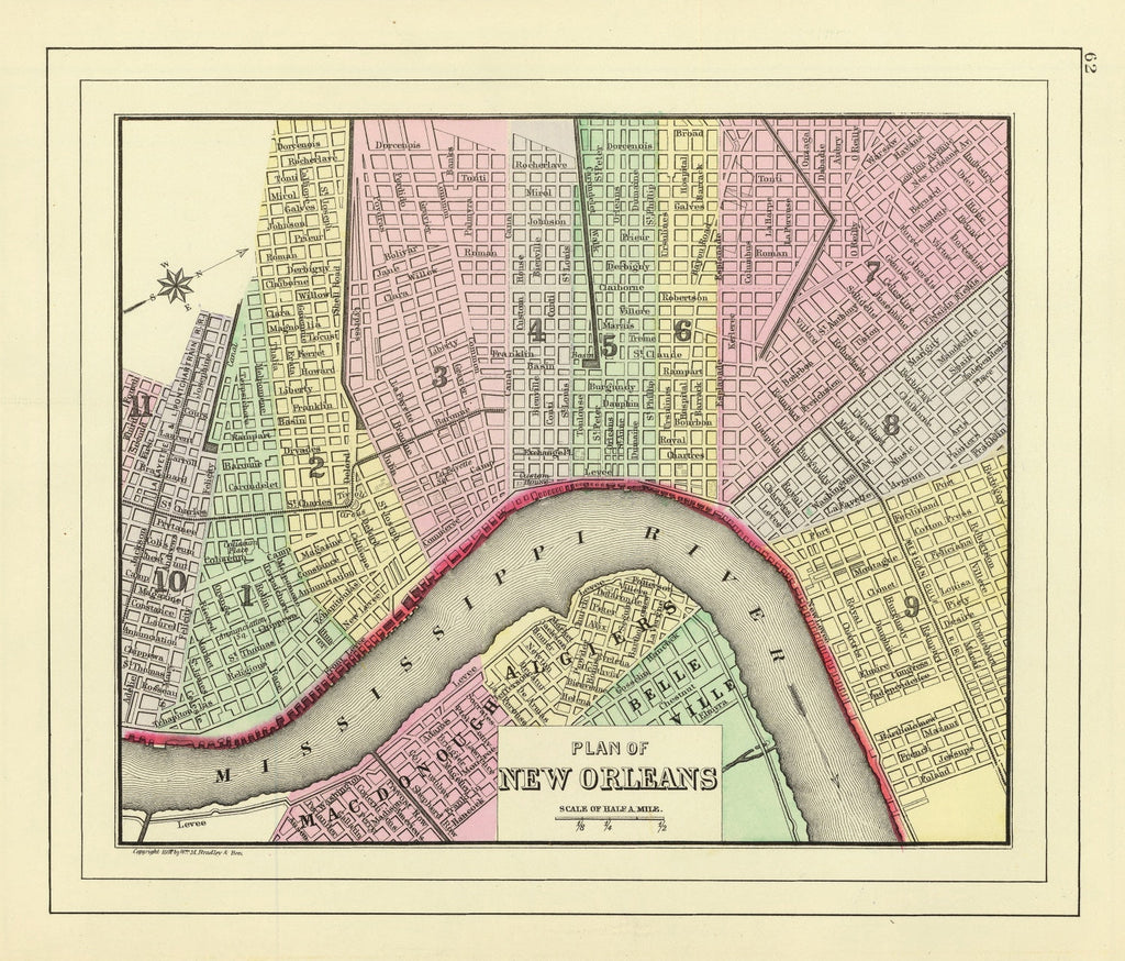 Vintage Map of New Orleans, Louisiana 1890