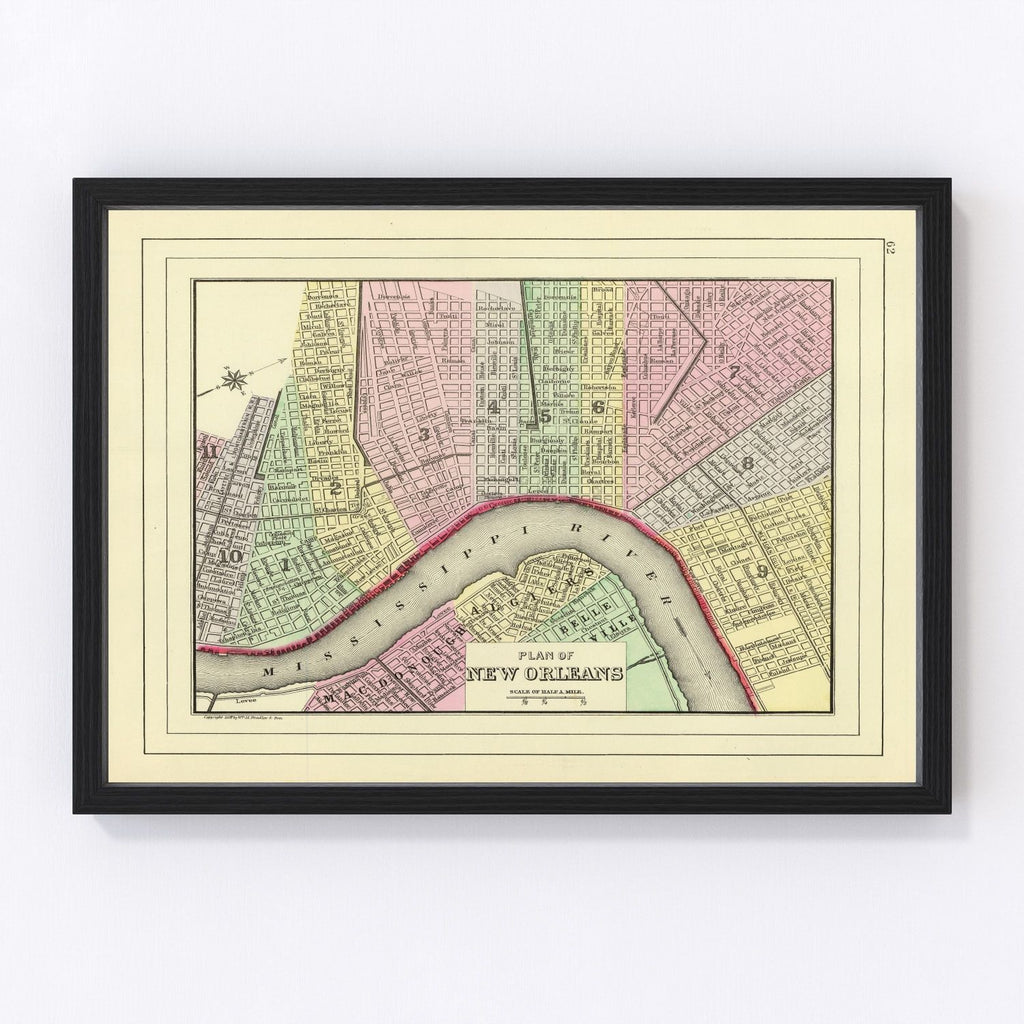 Vintage Map of New Orleans, Louisiana 1890