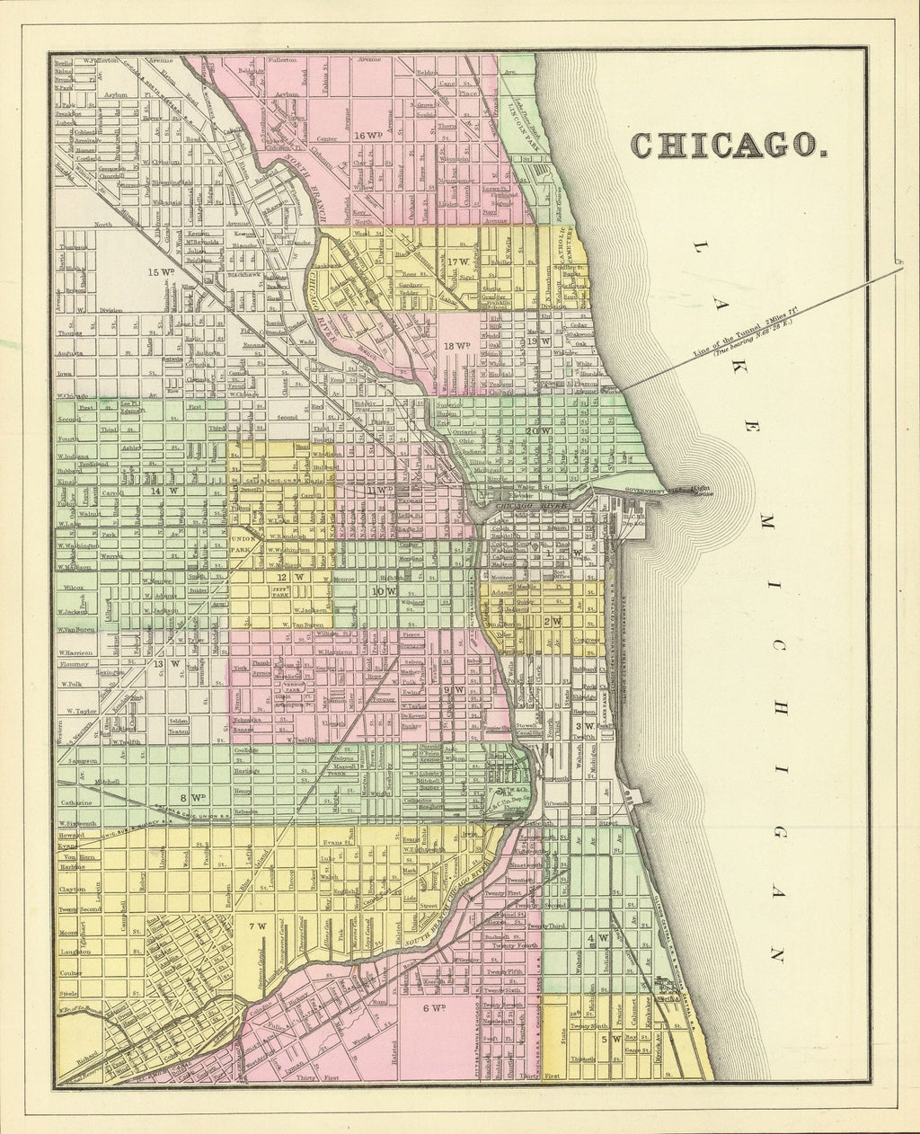 Vintage Map of Chicago, Illinois 1890