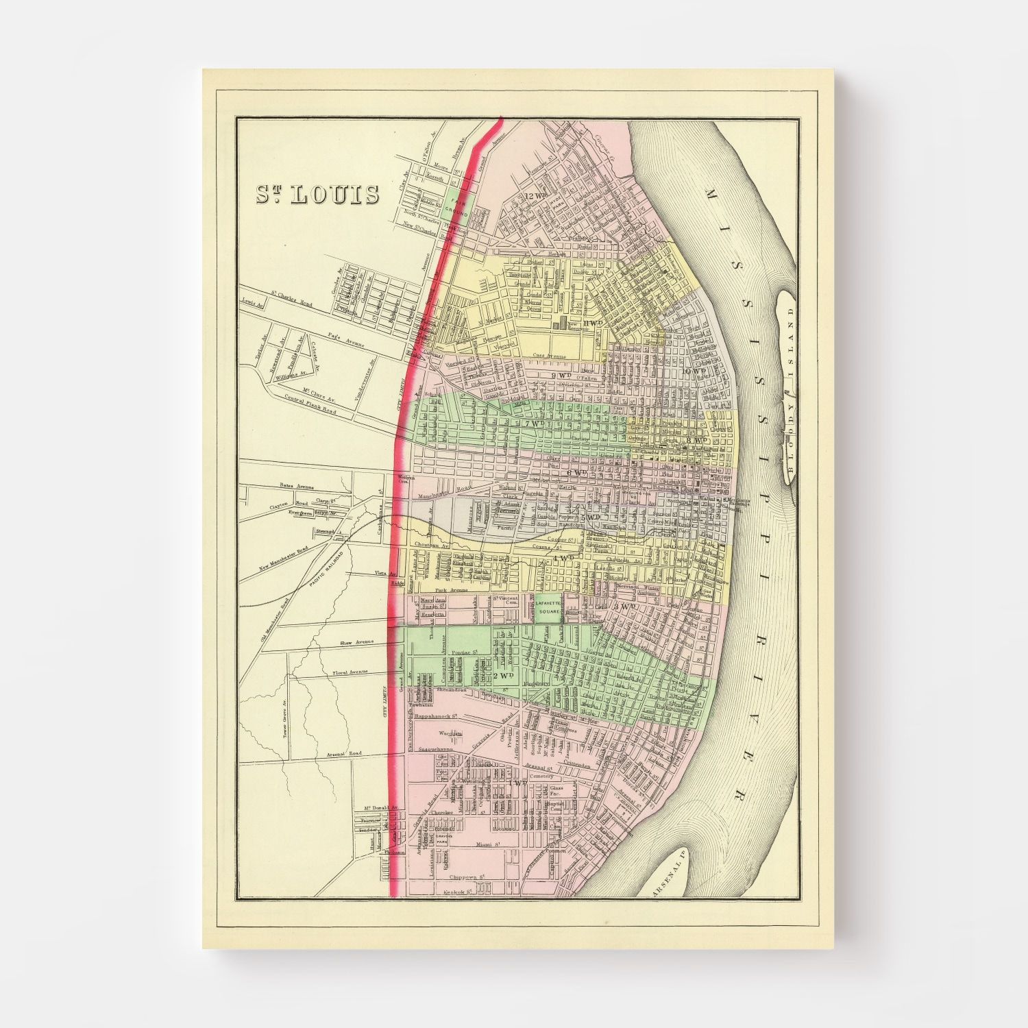 Vintage Map of Saint Louis, Missouri 1890