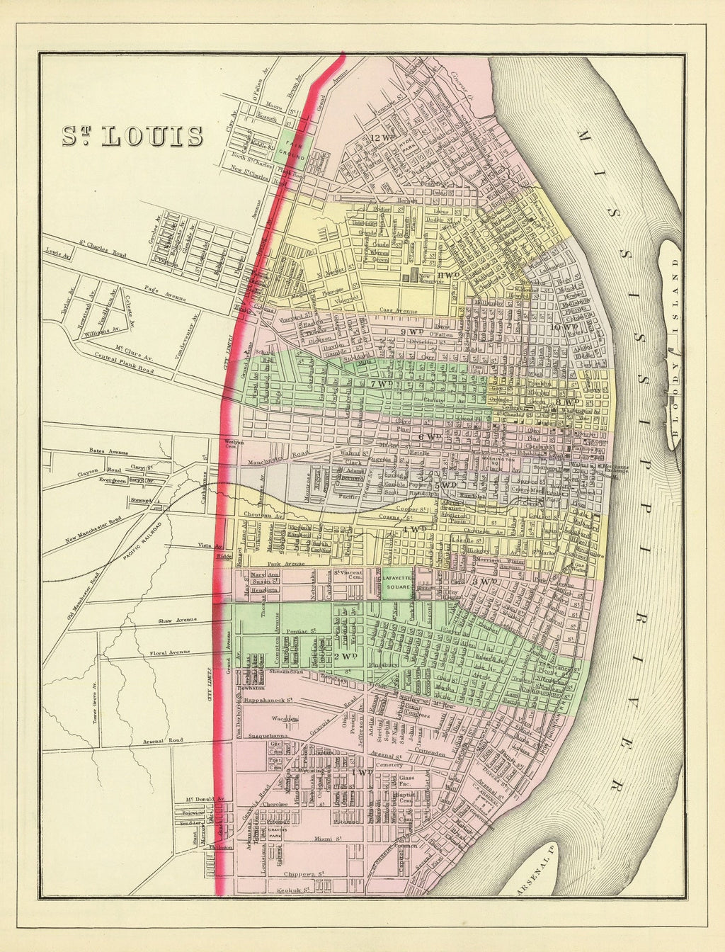 Vintage Map of Saint Louis, Missouri 1890