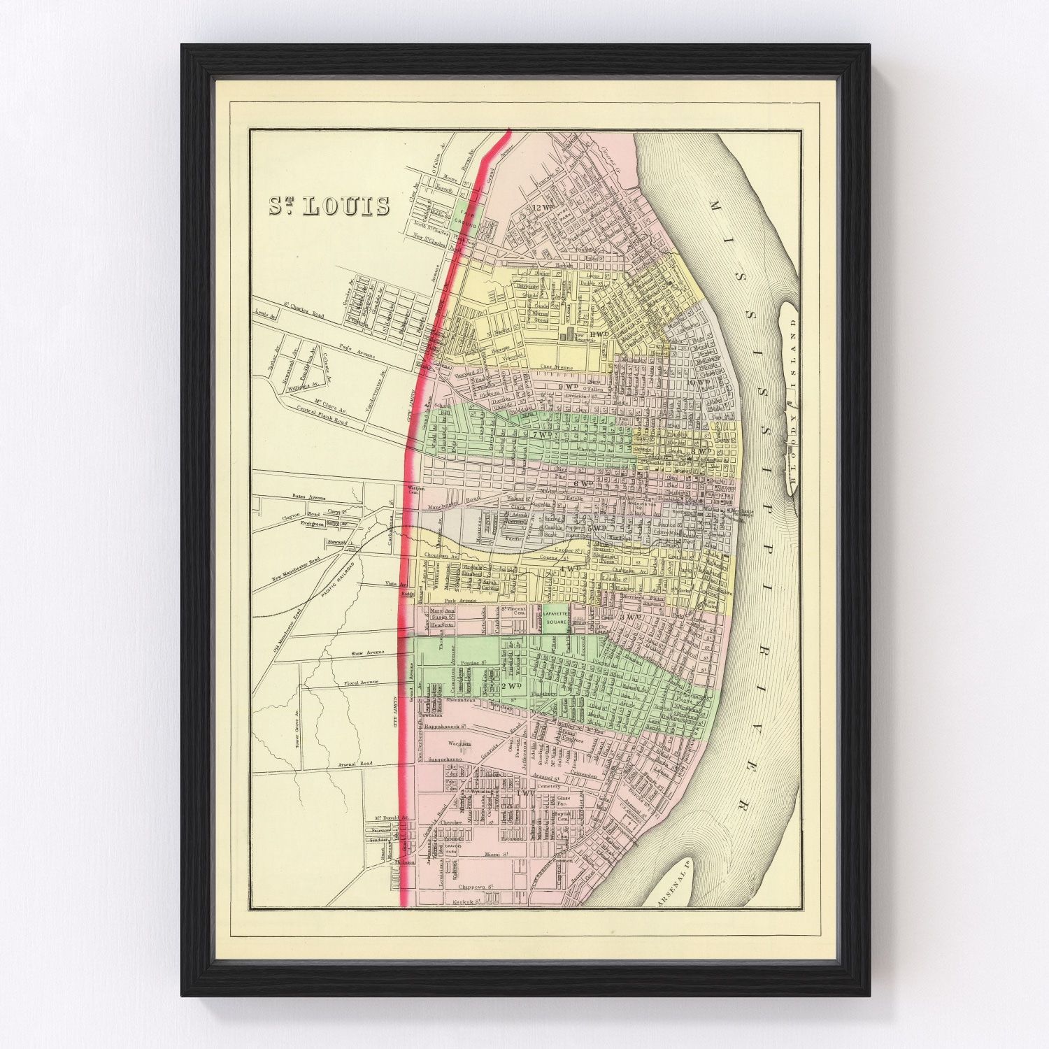 Vintage Map of Saint Louis, Missouri 1890