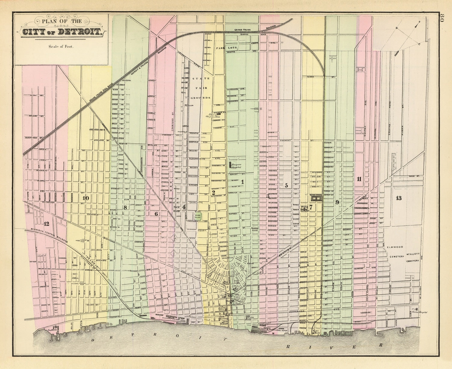 Vintage Map of Detroit, Michigan 1890