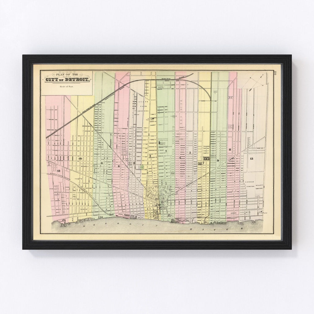 Vintage Map of Detroit, Michigan 1890