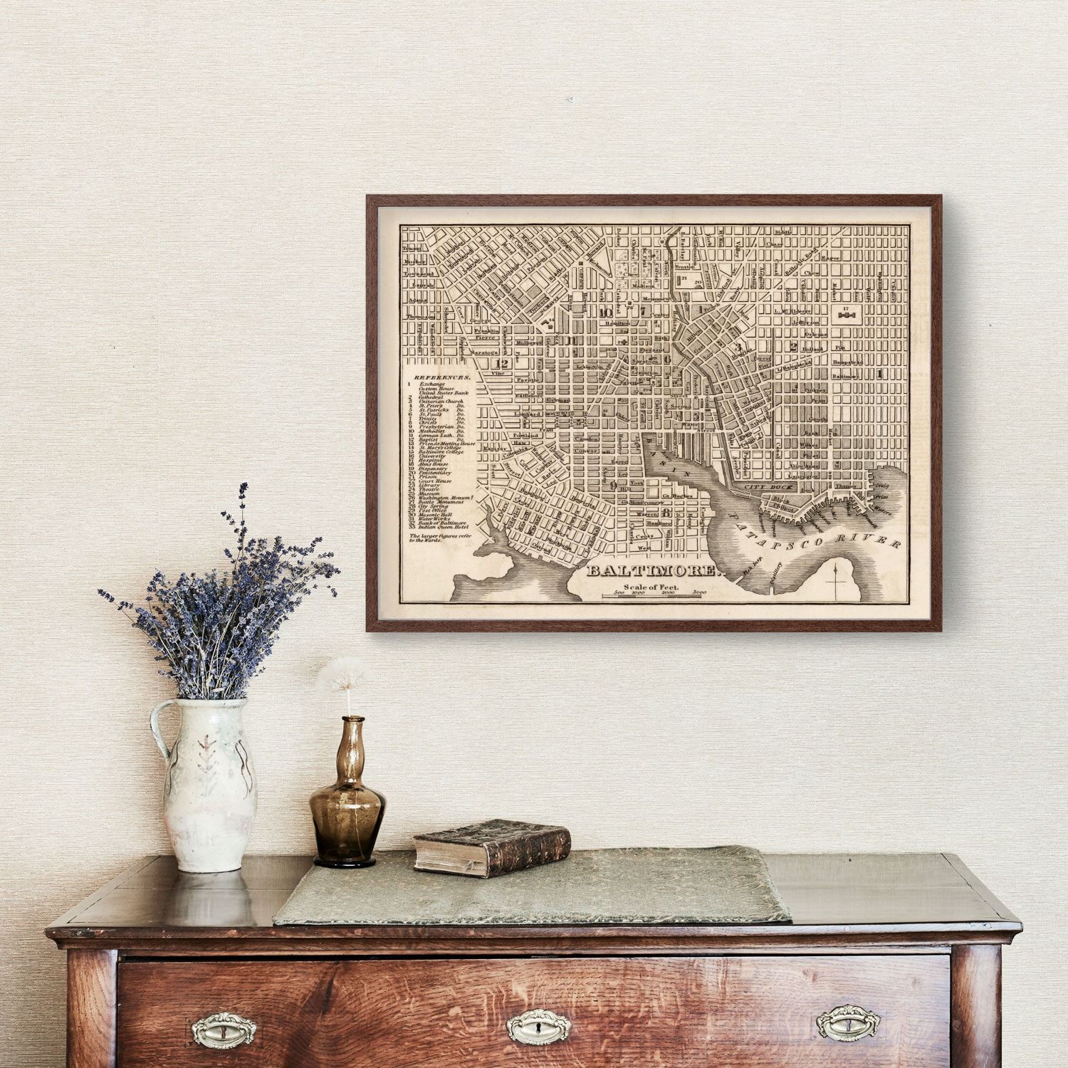Vintage Map of Baltimore, Maryland 1844