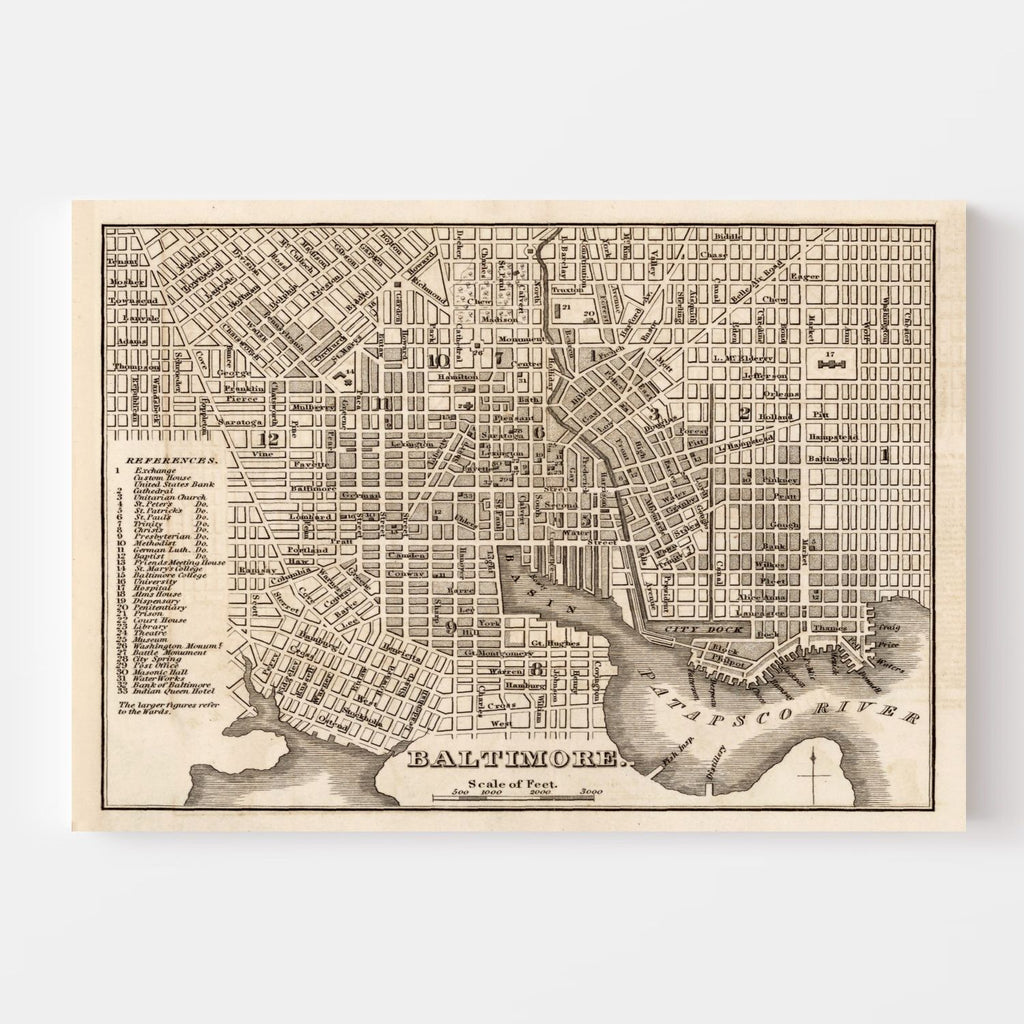 Vintage Map of Baltimore, Maryland 1844