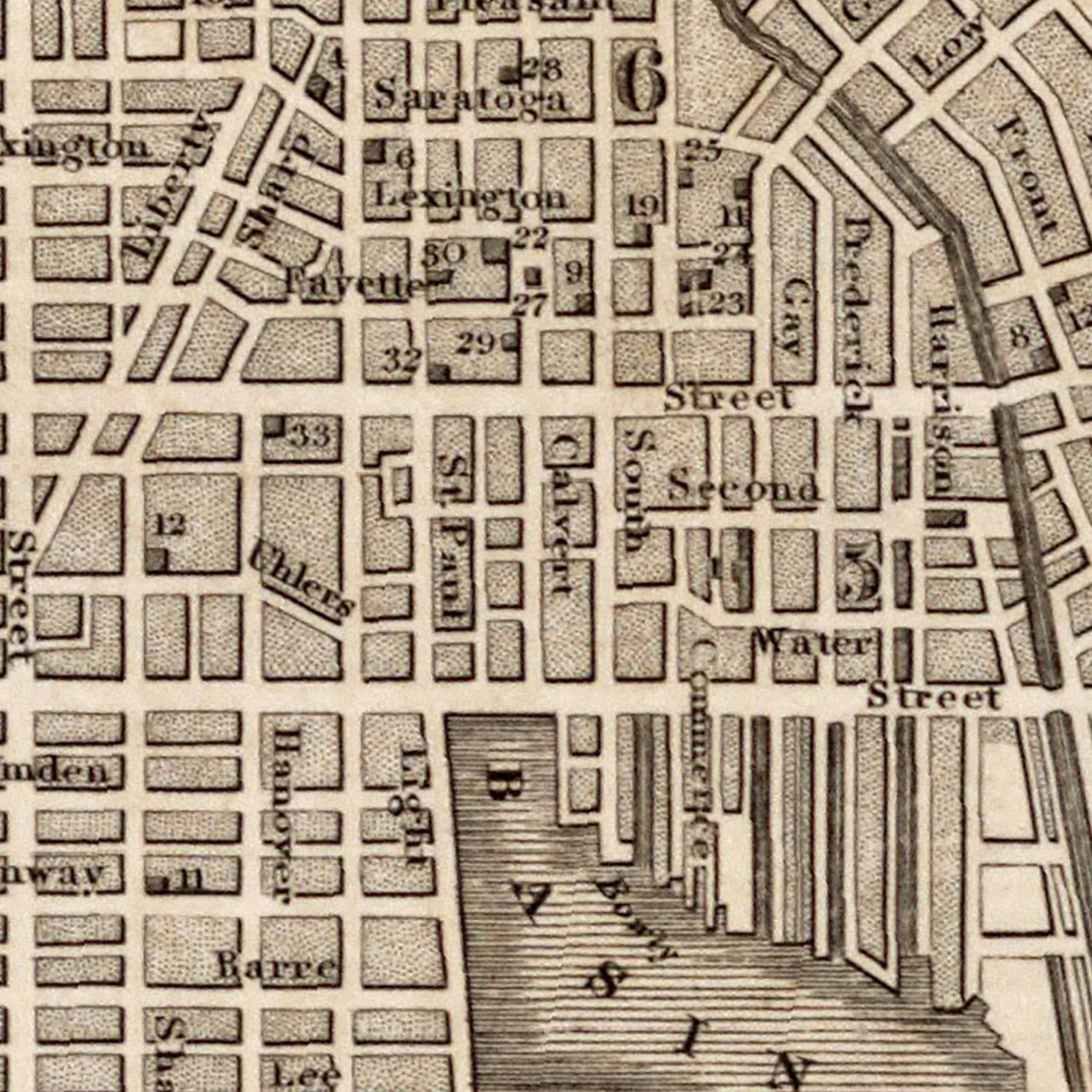 Vintage Map of Baltimore, Maryland 1844