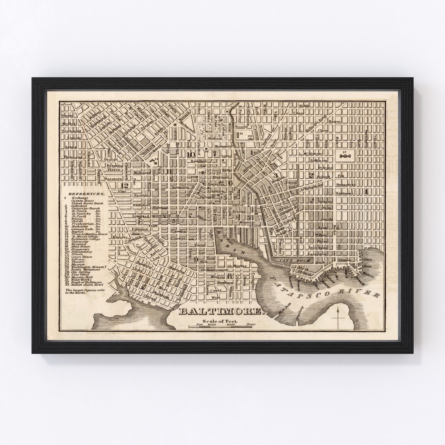 Vintage Map of Baltimore, Maryland 1844