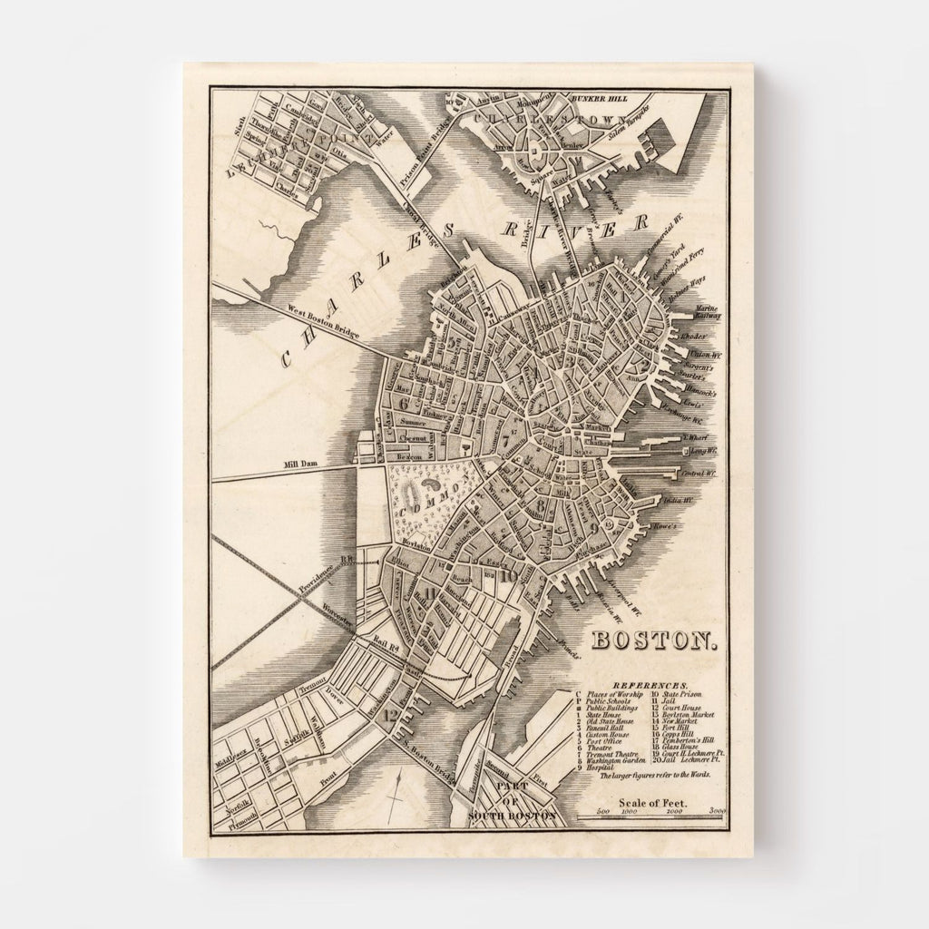 Vintage Map of Boston, Massachusetts 1844