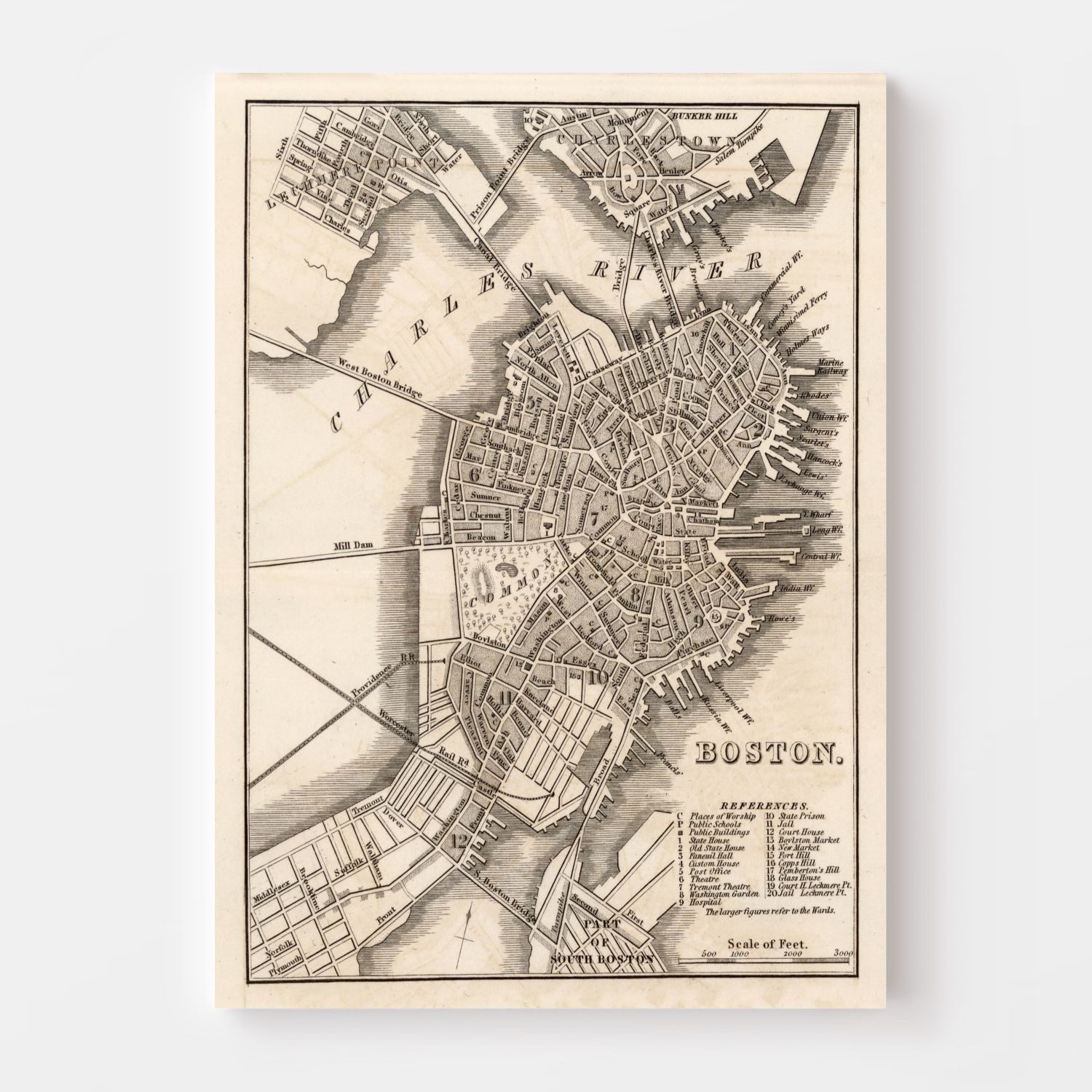 Vintage Map of Boston, Massachusetts 1844
