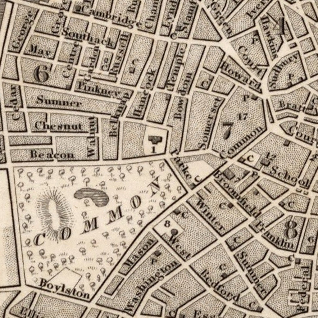 Vintage Map of Boston, Massachusetts 1844