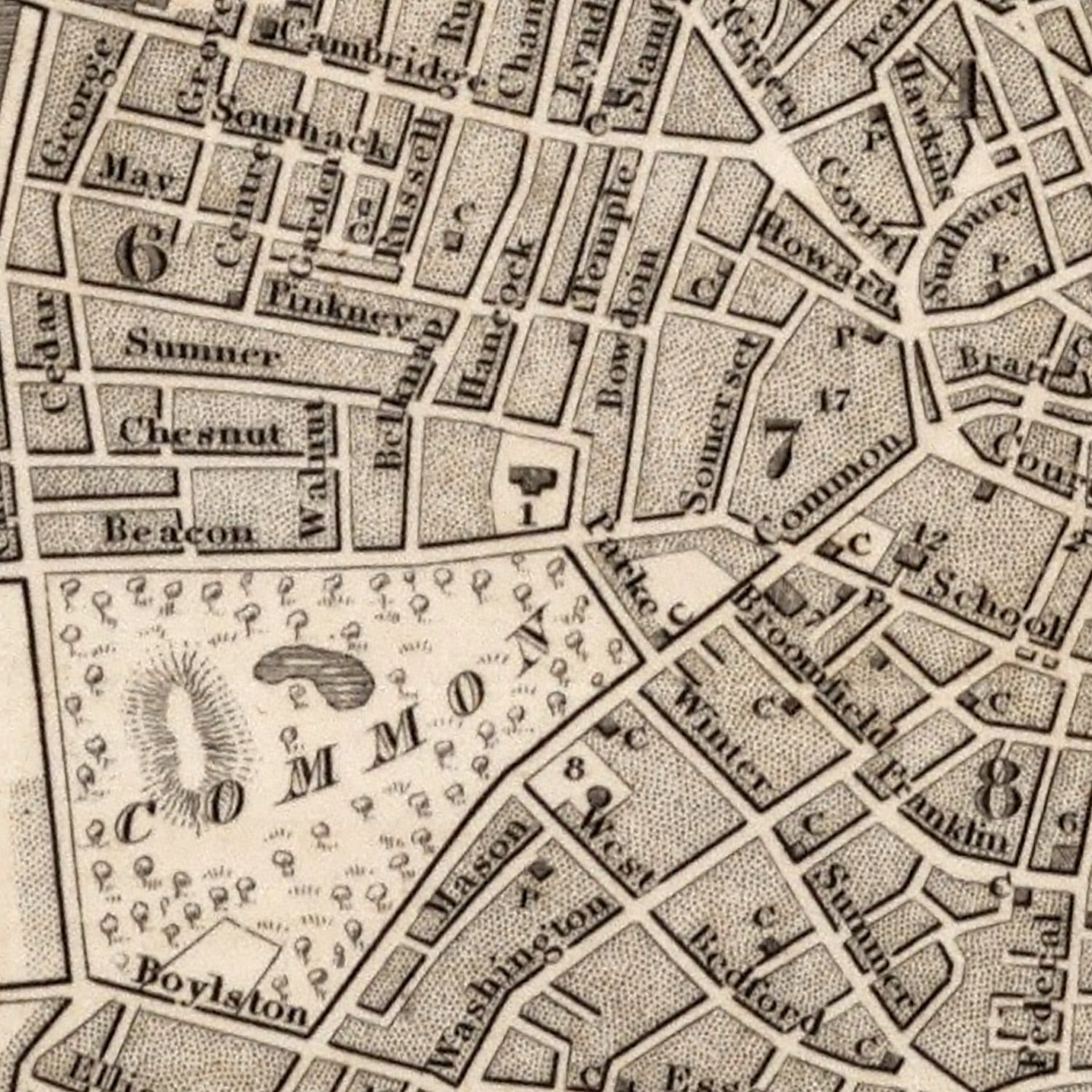 Vintage Map of Boston, Massachusetts 1844