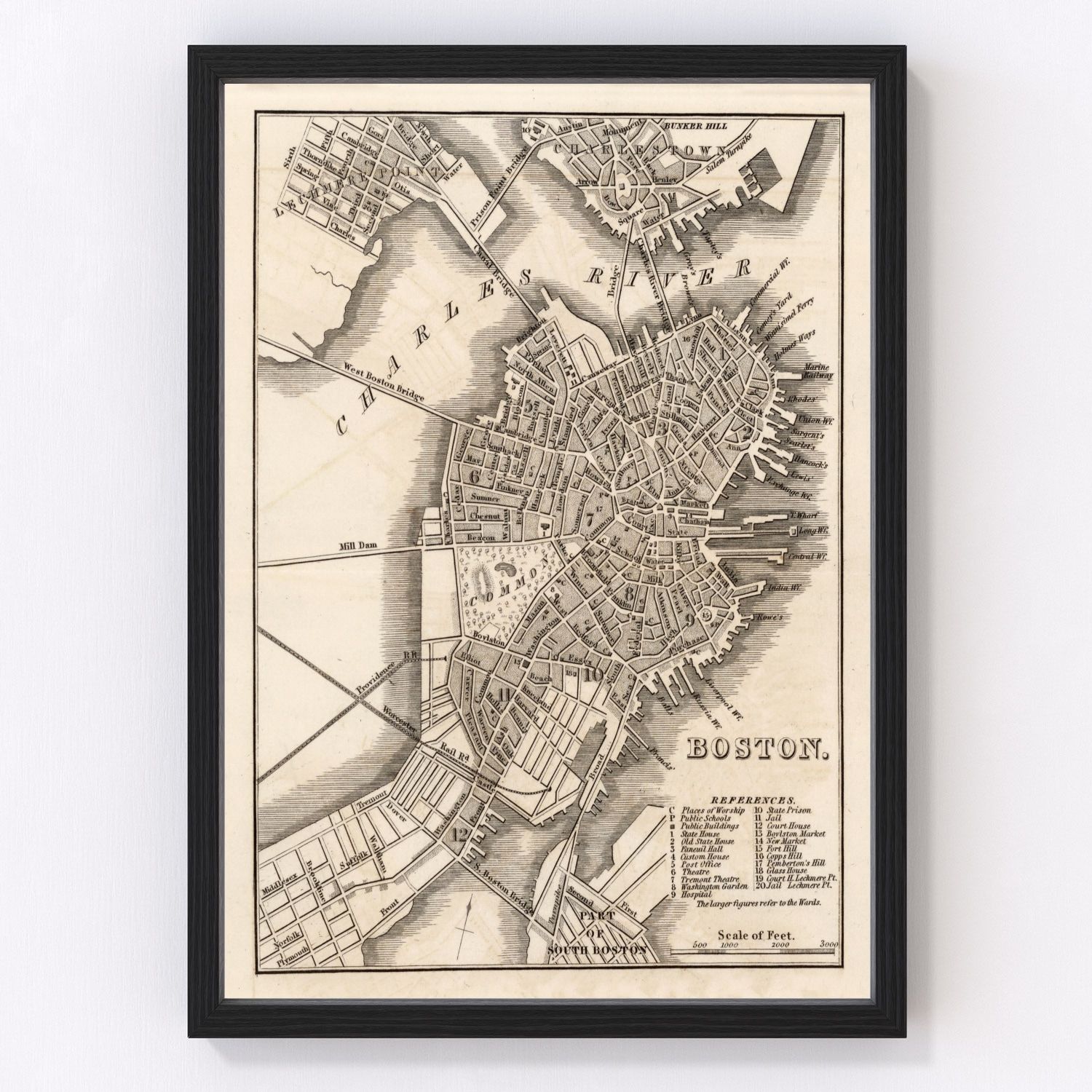 Vintage Map of Boston, Massachusetts 1844
