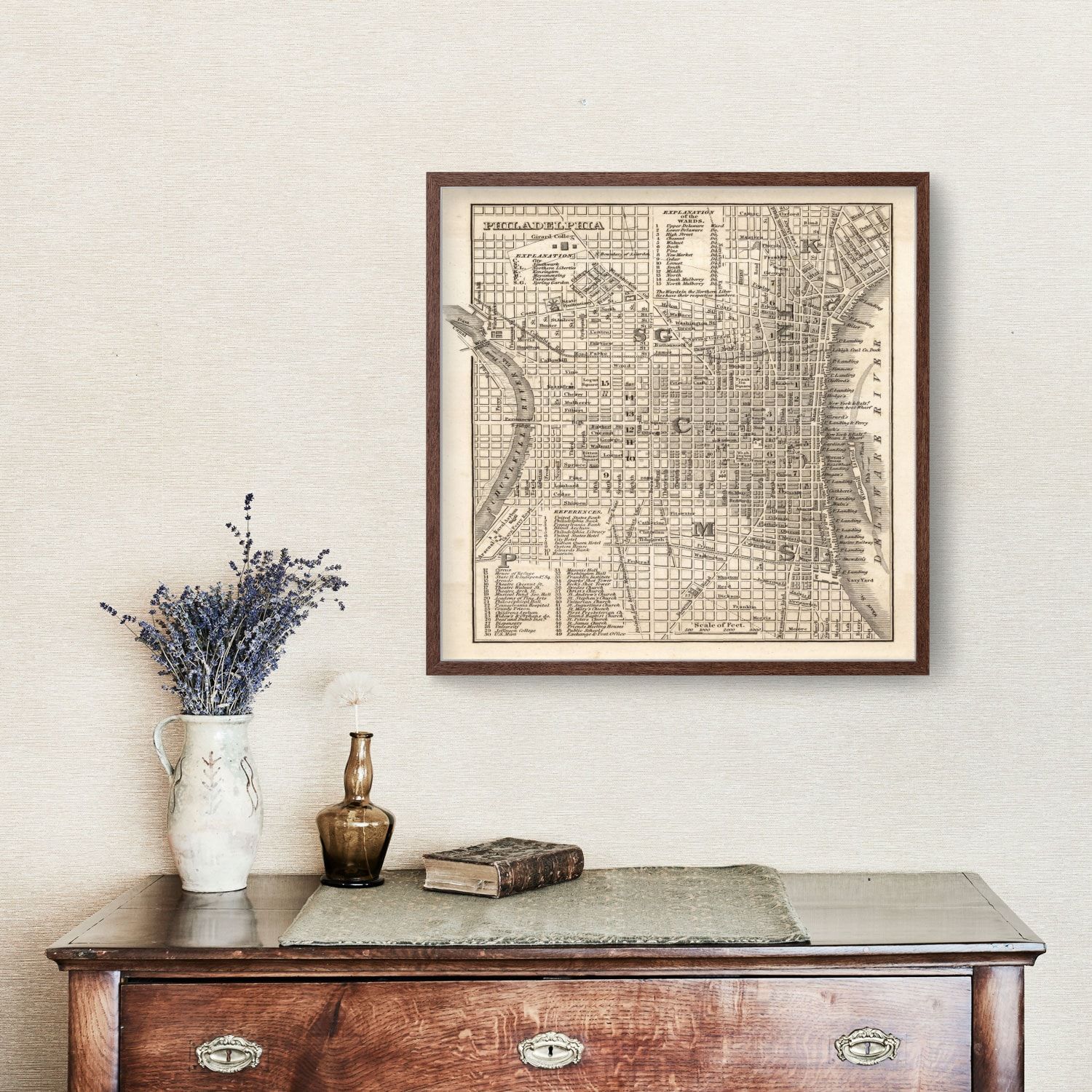 Vintage Map of Philadelphia, Pennsylvania 1844