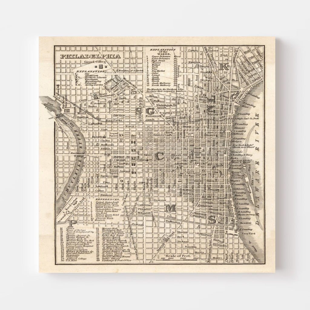Vintage Map of Philadelphia, Pennsylvania 1844
