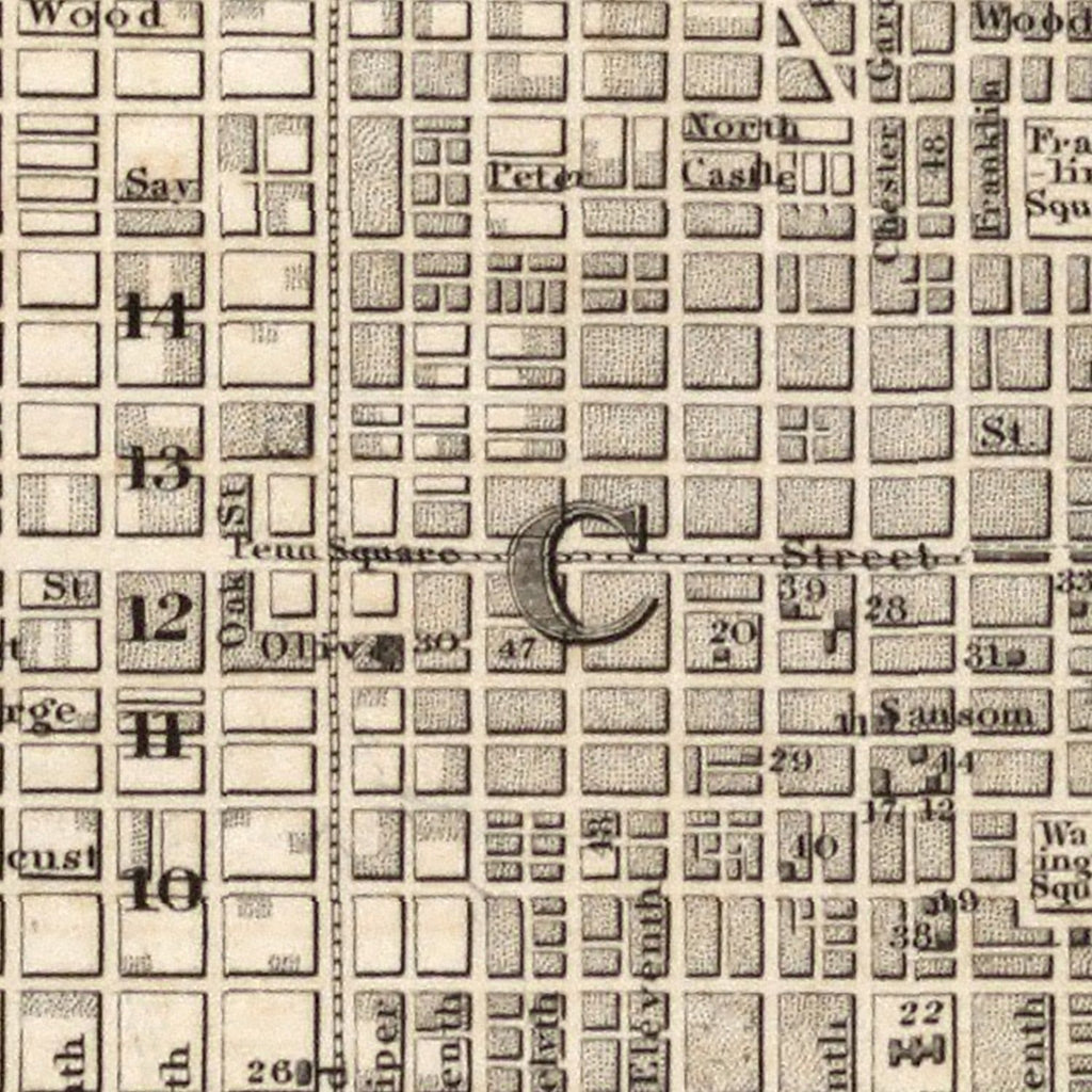Vintage Map of Philadelphia, Pennsylvania 1844