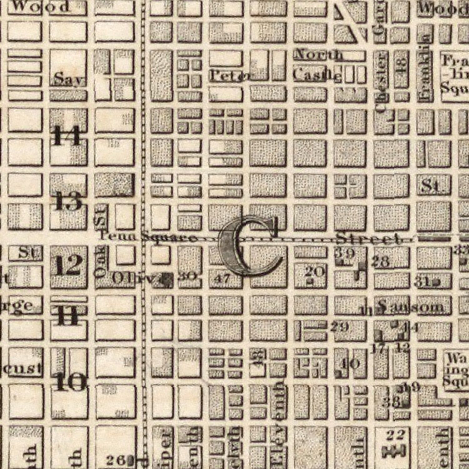 Vintage Map of Philadelphia, Pennsylvania 1844
