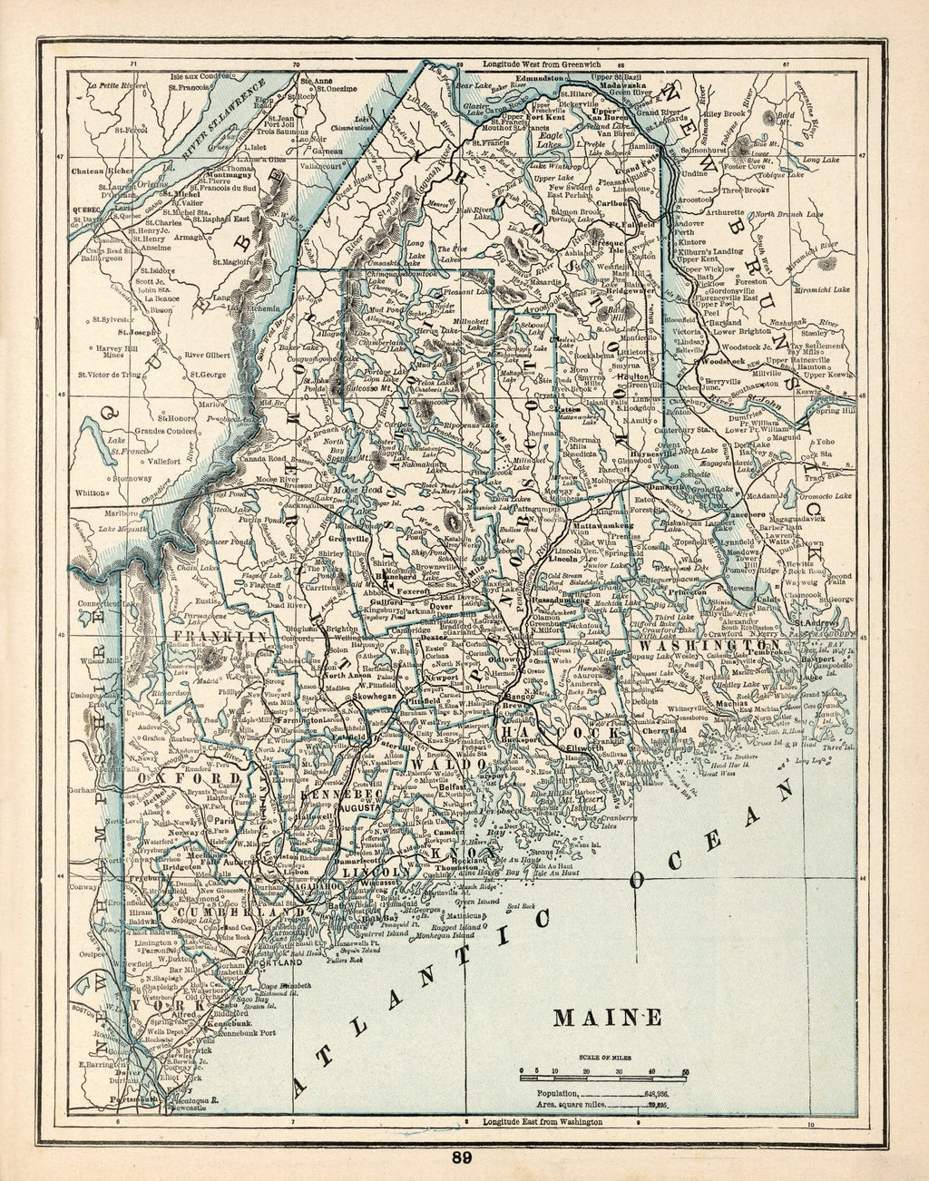 Vintage Map of Maine 1893
