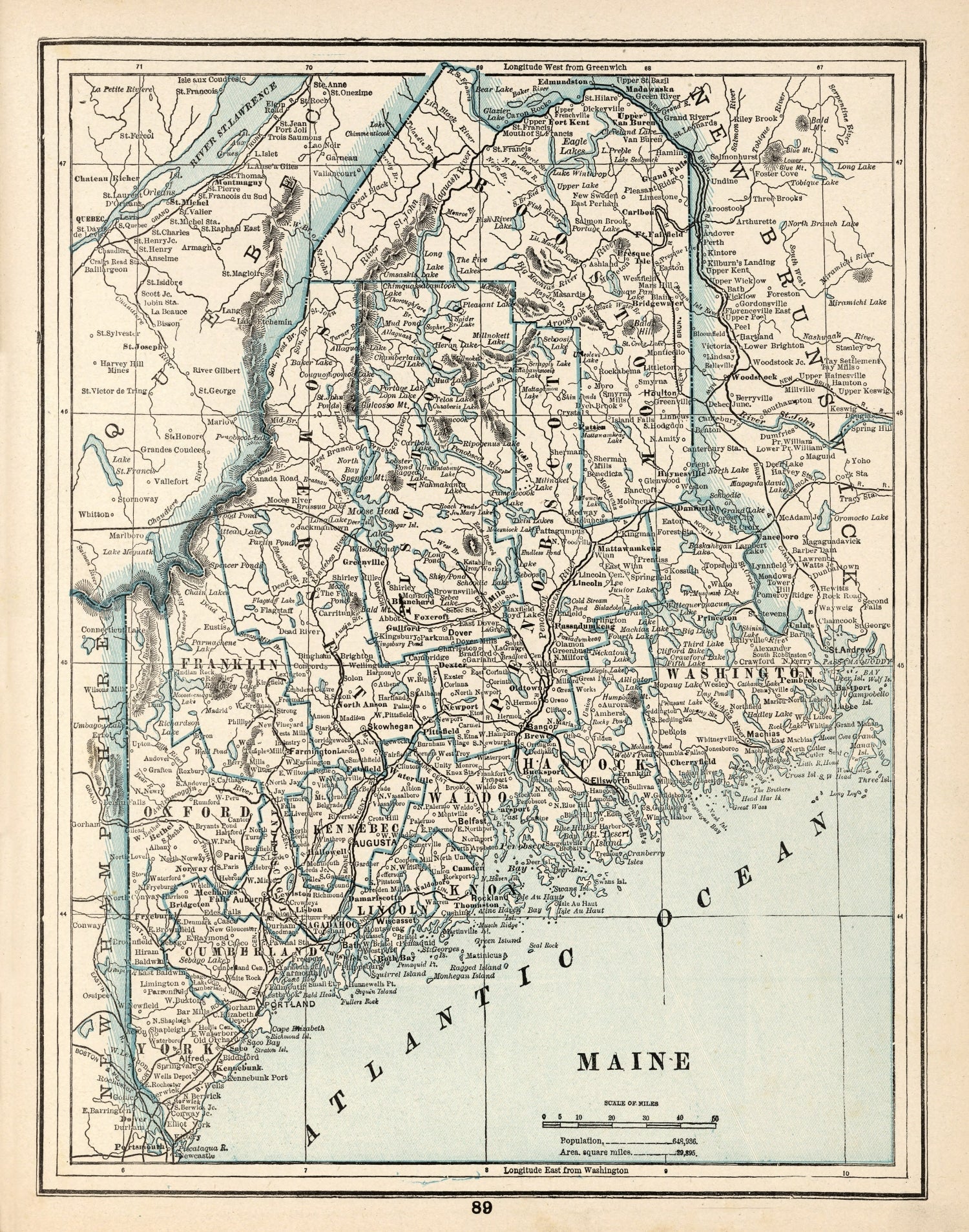 Vintage Map of Maine 1893