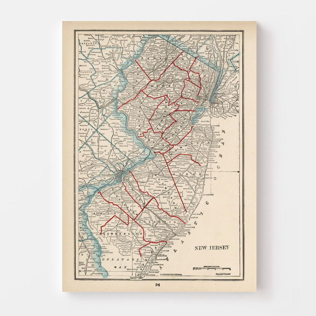 Vintage Map of New Jersey 1893