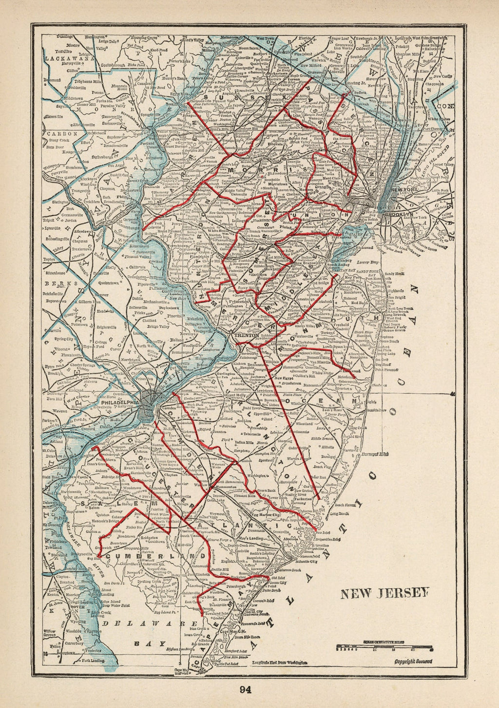 Vintage Map of New Jersey 1893
