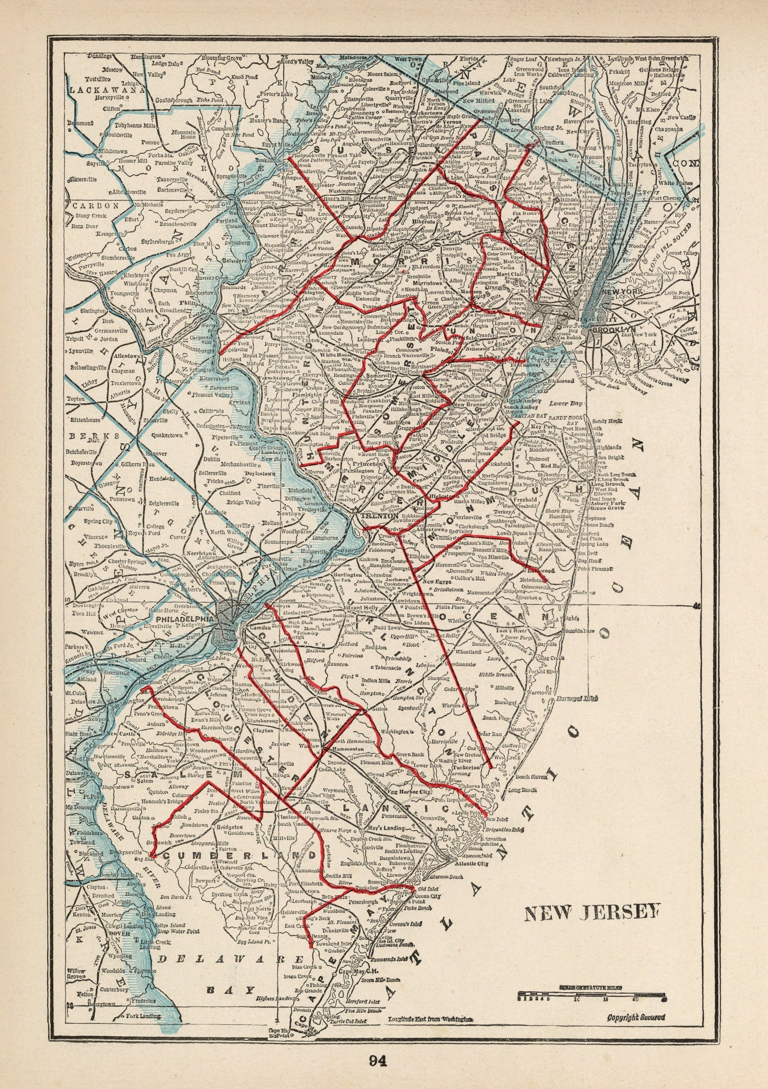 Vintage Map of New Jersey 1893