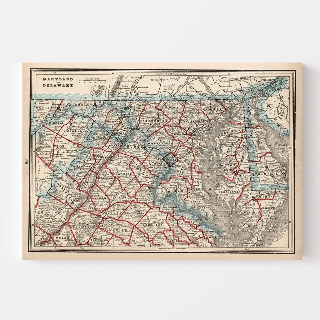 Vintage Map of Maryland & Delaware 1893