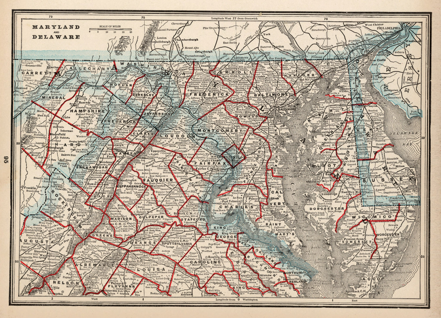 Vintage Map of Maryland & Delaware 1893