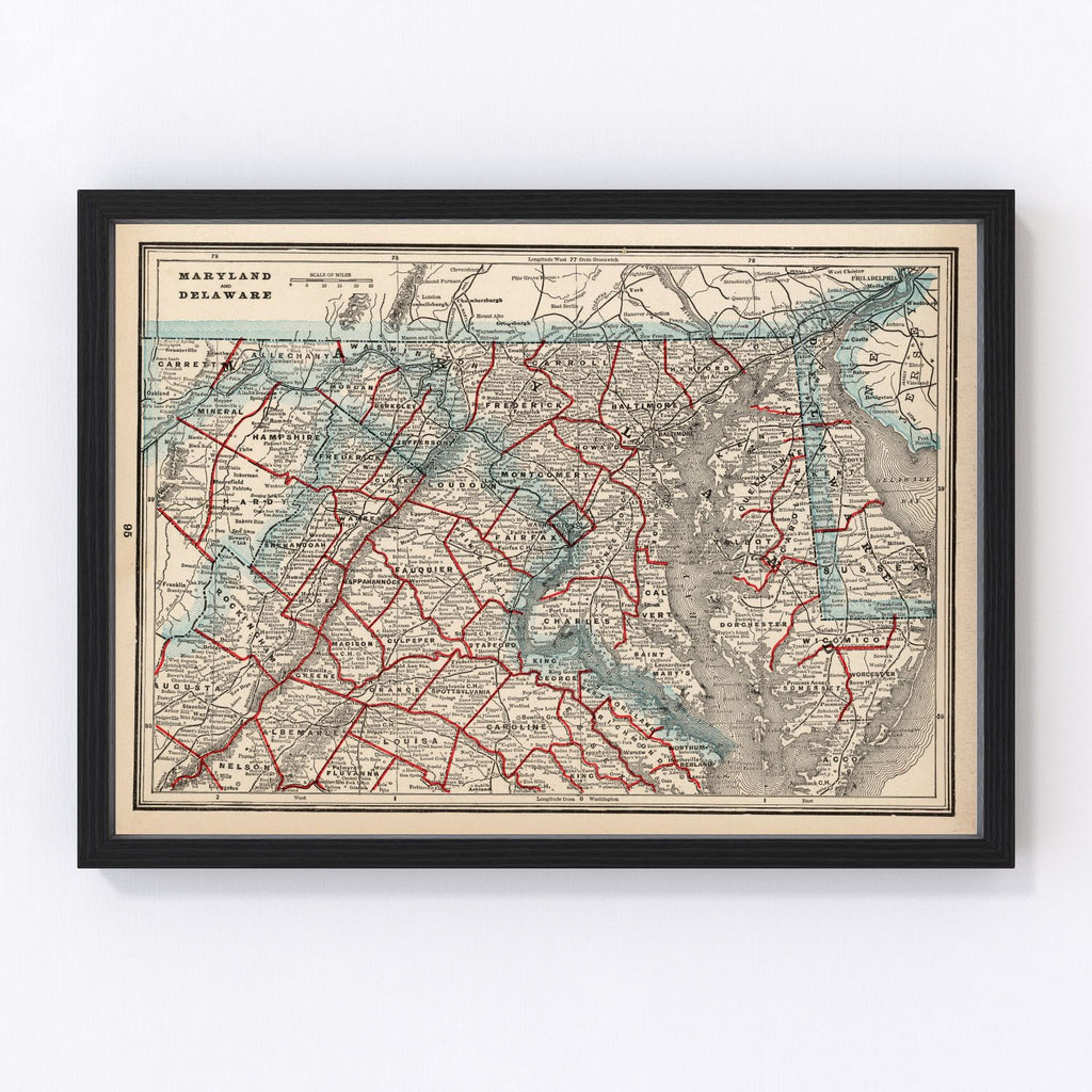 Vintage Map of Maryland & Delaware 1893