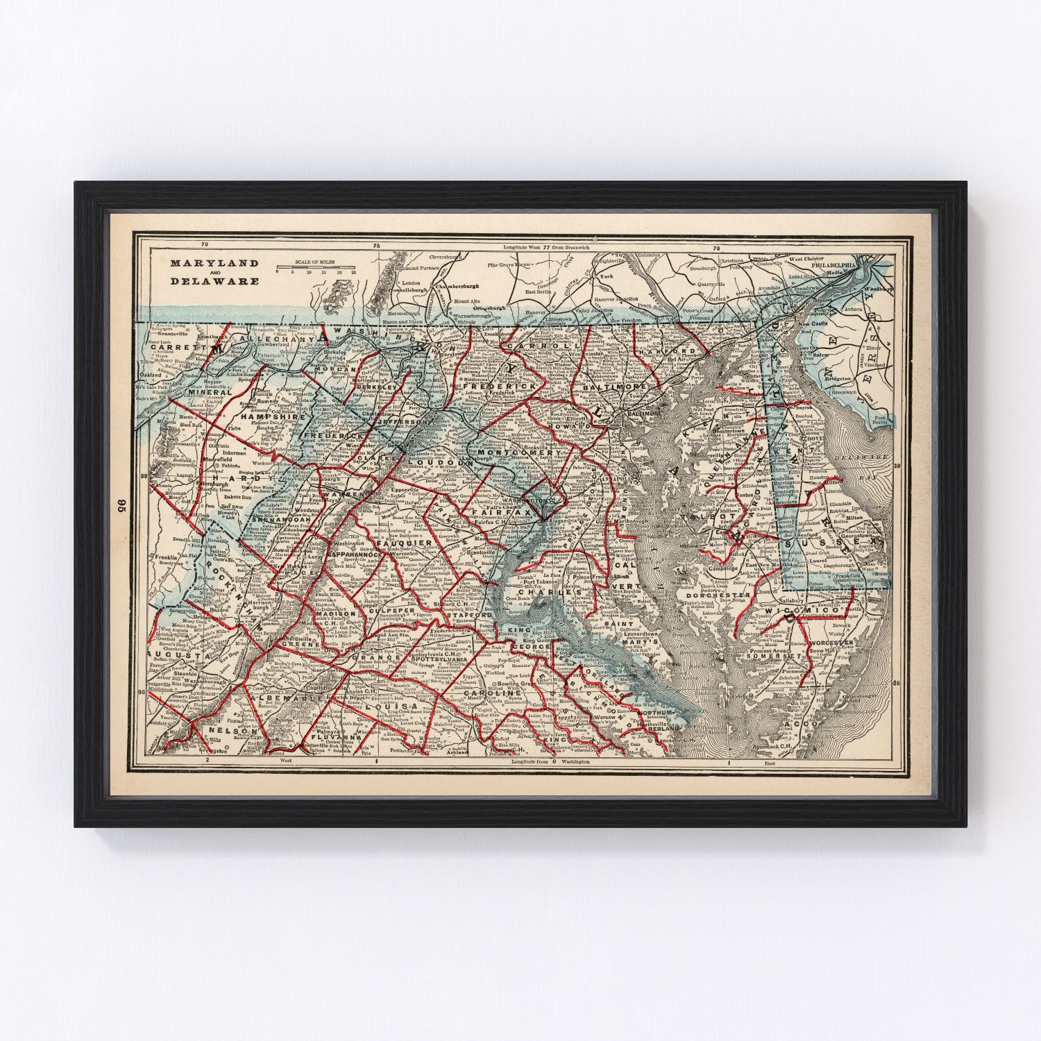 Vintage Map of Maryland & Delaware 1893